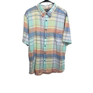 Casual Country Western  Short Sleeve Plaid Shirt Size XL Pastel Button Up